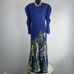 Tropical Zebra Jungle Print Large Maxi Dress Pleated Vibrant Boho Safari Style